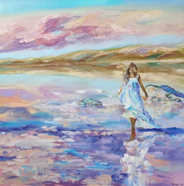 Painting titled "Heavenly sea." by Sulamita, Original Artwork, Oil Mounted on Wood Stretcher frame