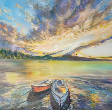 Painting titled "Great day." by Sulamita, Original Artwork, Oil Mounted on Wood Stretcher frame