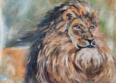 Painting titled "King" by Sulamita, Original Artwork, Oil Mounted on Wood Stretcher frame