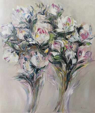 Painting titled "Beautiful flowers." by Sulamita, Original Artwork, Oil Mounted on Wood Stretcher frame