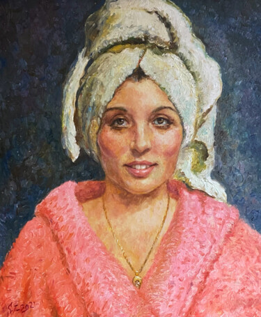 Painting titled "portrait 2" by Suleiman Valetov, Original Artwork, Oil Mounted on Wood Stretcher frame