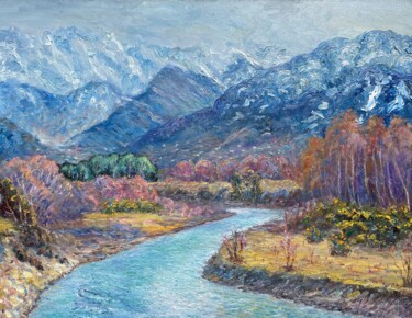 Painting titled "scenery 9" by Suleiman Valetov, Original Artwork, Oil Mounted on Wood Stretcher frame