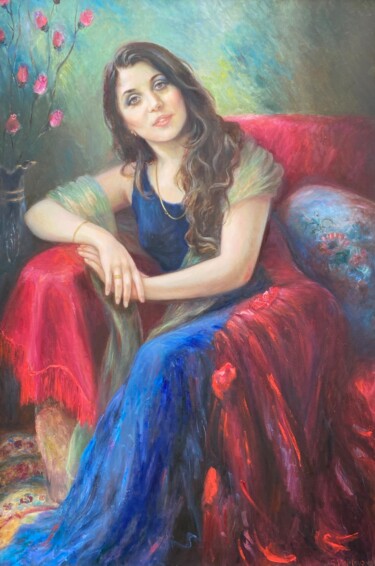 Painting titled "portrait 15" by Suleiman Valetov, Original Artwork, Oil Mounted on Wood Stretcher frame