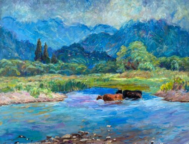 Painting titled "scenery 16" by Suleiman Valetov, Original Artwork, Oil Mounted on Wood Stretcher frame