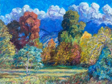 Painting titled "scenery 17" by Suleiman Valetov, Original Artwork, Oil Mounted on Wood Stretcher frame