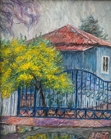 Schilderij getiteld "scenery 22" door Suleiman Valetov, Origineel Kunstwerk, Olie Gemonteerd op Frame voor houten brancard