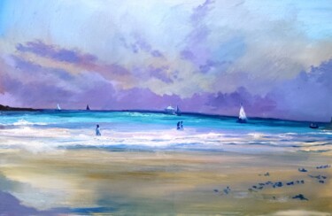 Painting titled "White Beach Boracay" by Suleiman, Original Artwork, Oil Mounted on Wood Stretcher frame