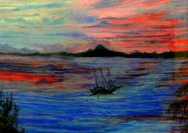 Disegno intitolato "sunset-at-sea.jpg" da Suleiman, Opera d'arte originale, Pastello