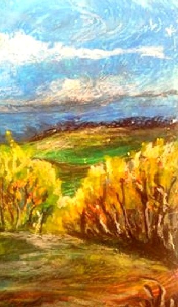 Рисунок под названием "autumn-oil-pastels-…" - Suleiman, Подлинное произведение искусства, Пастель