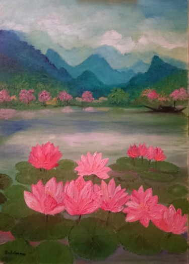 Pintura titulada "lotus-river.jpg" por Suleiman, Obra de arte original, Oleo