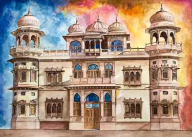 Картина под названием "Mohatta Palace A ta…" - Suleman Rehman, Подлинное произведение искусства, Акварель
