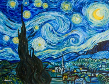 Painting titled "Starry Night" by Suleman Rehman, Original Artwork, Oil