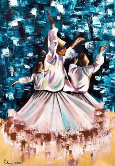 Pintura intitulada "Tranquil rumi whirl…" por Suleman Rehman, Obras de arte originais, Acrílico