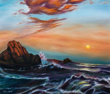 Peinture intitulée "Sunset in Muir Beach" par Suleman Rehman, Œuvre d'art originale, Huile