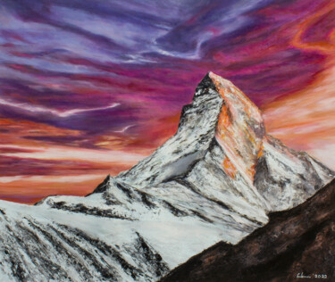 Painting titled "Mount Everest sunset" by Suleman Rehman, Original Artwork, Oil