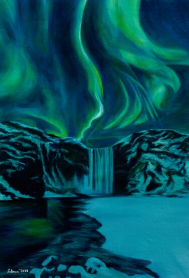 Peinture intitulée "Aurora borealis Nor…" par Suleman Rehman, Œuvre d'art originale, Huile