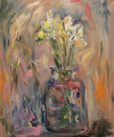 Painting titled "Желтые ирисы.Yellow…" by Irina Kazanskaya, Original Artwork, Oil