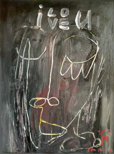 Abstract face in Black Painting titled "Abstract face in Bl…" by Martinus Sumbaji, Original Art, Acrylic