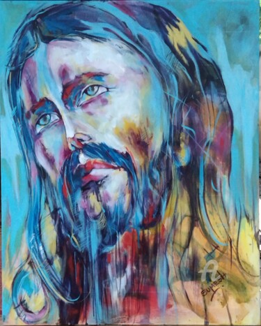 Painting titled "Christ-jesus" by Sumesh Cs, Original Artwork, Acrylic