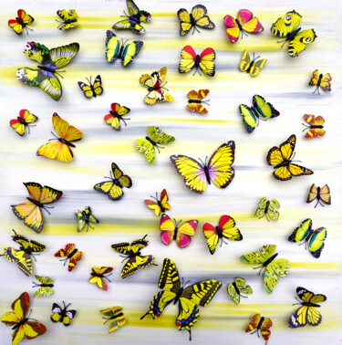 「Butterfly park 4」というタイトルの彫刻 Sumit Rattaによって, オリジナルのアートワーク, プラスチック ウッドパネルにマウント