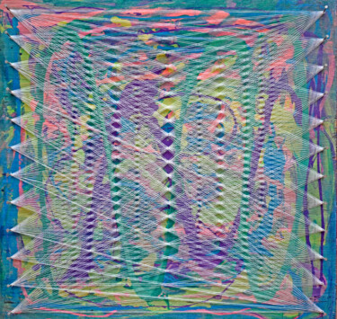 Γλυπτική με τίτλο "Nailed it Series No…" από Sumit Ratta, Αυθεντικά έργα τέχνης, Νήμα Τοποθετήθηκε στο Ξύλινο πάνελ
