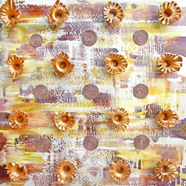 "Golden blossoms" başlıklı Heykel Sumit Ratta tarafından, Orijinal sanat, Plastik Ahşap panel üzerine monte edilmiş