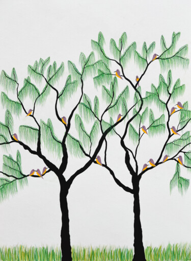 Malerei mit dem Titel "The whispering trees" von Sumit Ratta, Original-Kunstwerk, Acryl