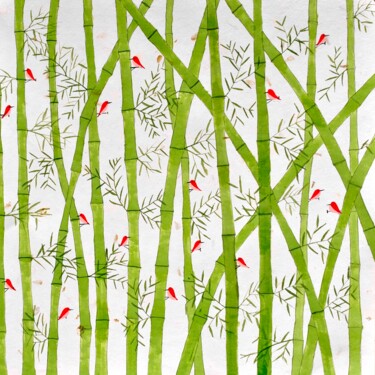 Картина под названием "Birds and bamboo" - Sumit Ratta, Подлинное произведение искусства, Акрил