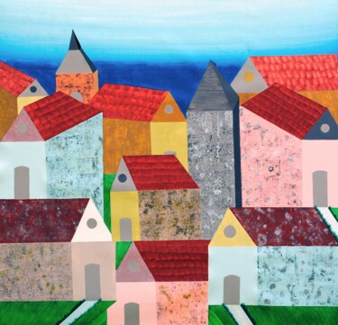 Malerei mit dem Titel "Village in tuscany" von Sumit Ratta, Original-Kunstwerk, Acryl