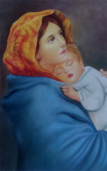 Painting titled "mother-jesus" by Sumithran, Original Artwork, Oil