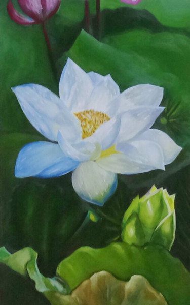 Peinture intitulée "lotus" par Sumithran, Œuvre d'art originale, Huile