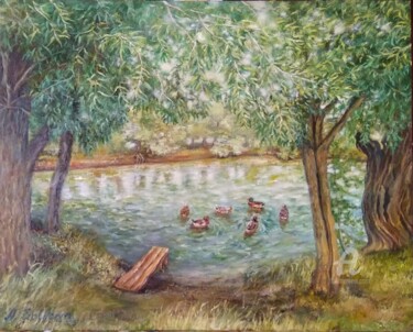 Painting titled ""Шибылги.Озеро"" by Nadia Solntseva, Original Artwork, Oil