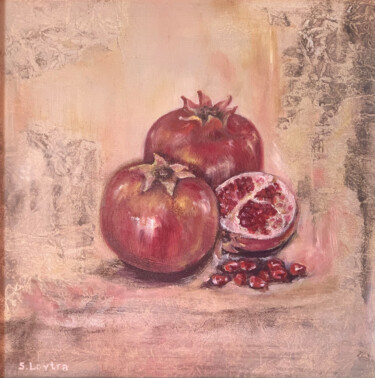 Painting titled "Pomegranate" by Svetlana Loytra, Original Artwork, Oil Mounted on Wood Stretcher frame