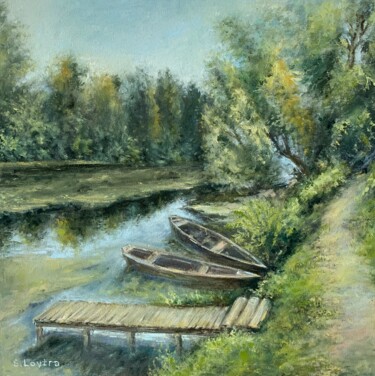Pintura intitulada "Boats at the Pier" por Svetlana Loytra, Obras de arte originais, Óleo Montado em Armação em madeira