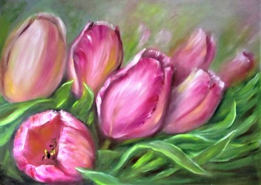 Картина под названием "Tulips flowers orig…" - Natalja Picugina, Подлинное произведение искусства, Масло