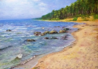 Schilderij getiteld "Baltic sea beach se…" door Natalja Picugina, Origineel Kunstwerk, Olie