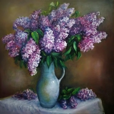 Painting titled "Lilac flowers oil c…" by Natalja Picugina, Original Artwork, Oil