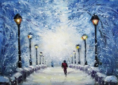 Peinture intitulée "Winter walk aceo ar…" par Natalja Picugina, Œuvre d'art originale, Huile