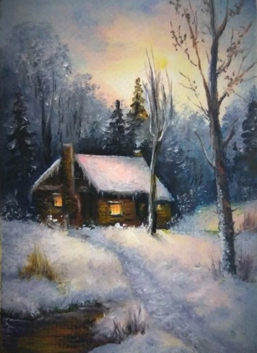 Malerei mit dem Titel "Aceo winter oil pai…" von Natalja Picugina, Original-Kunstwerk, Öl