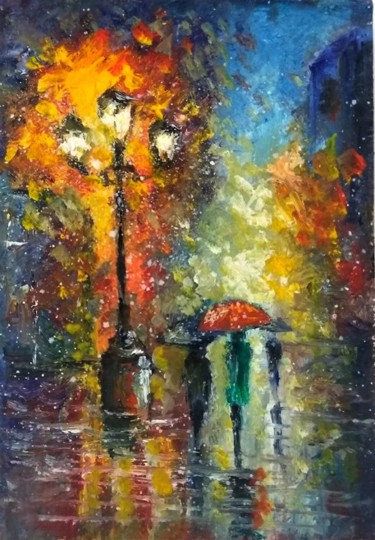 Painting titled "Aceo rain fantasy o…" by Natalja Picugina, Original Artwork, Oil