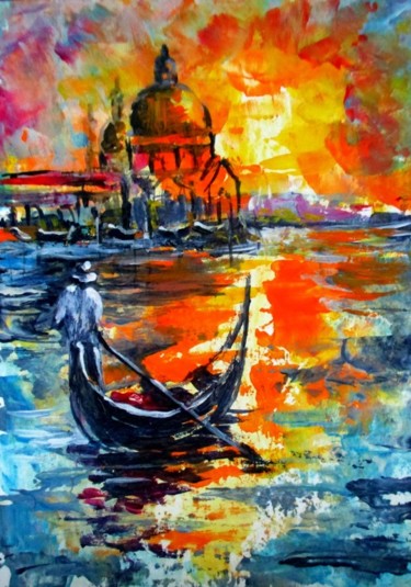 Peinture intitulée "Aceo Venetian Canal…" par Natalja Picugina, Œuvre d'art originale, Acrylique
