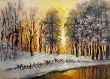 Painting titled "ACEO Winter sunset…" by Natalja Picugina, Original Artwork, Oil