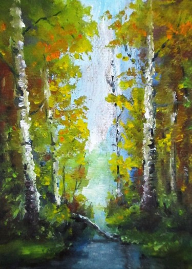 Malerei mit dem Titel "ACEO Autumn oil can…" von Natalja Picugina, Original-Kunstwerk, Öl
