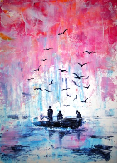 Painting titled "Aceo sunset seascap…" by Natalja Picugina, Original Artwork, Acrylic