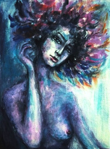 Printmaking titled "Women face fantasy" by Natalja Picugina, Original Artwork, Acrylic