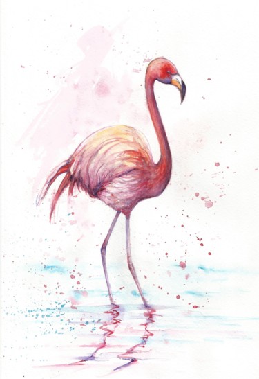 Pintura intitulada "Flamingo watercolou…" por Natalja Picugina, Obras de arte originais, Aquarela