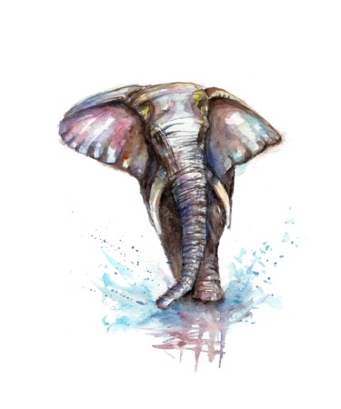Painting titled "Elephant watercolour" by Natalja Picugina, Original Artwork, Watercolor