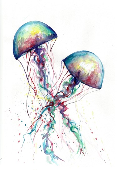Pittura intitolato "Jellyfish watercolo…" da Natalja Picugina, Opera d'arte originale, Acquarello