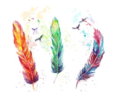 Peinture intitulée "Feathers birds fant…" par Natalja Picugina, Œuvre d'art originale, Aquarelle