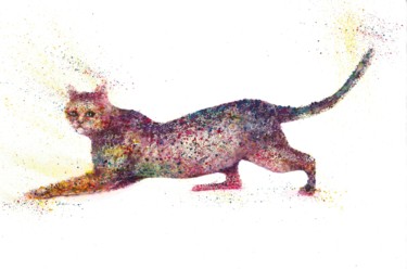 Malerei mit dem Titel "Cat watercolour" von Natalja Picugina, Original-Kunstwerk, Aquarell
